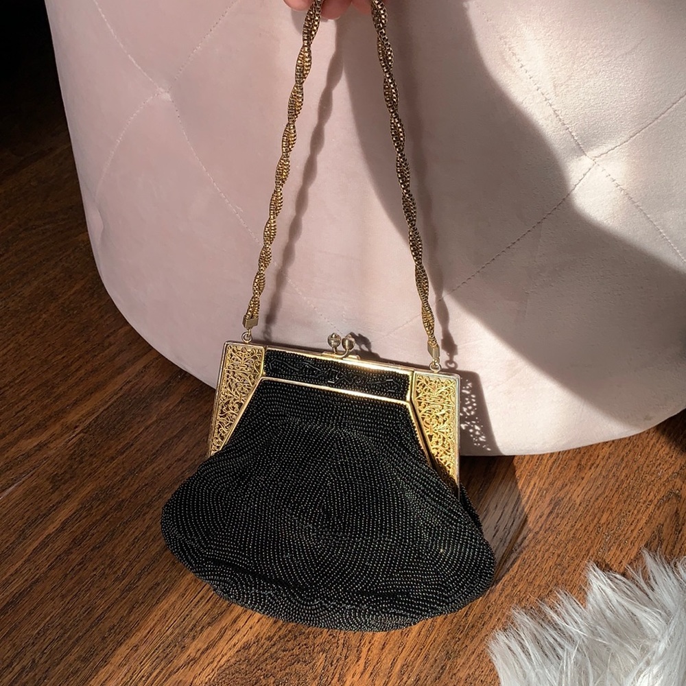 Vintage black beaded handbag